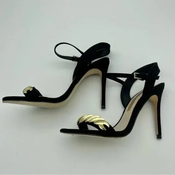 SOLD Zara Black Gold New High Heeled with Chain Sandals,  Sz 8/39 - Picture 6 of 11